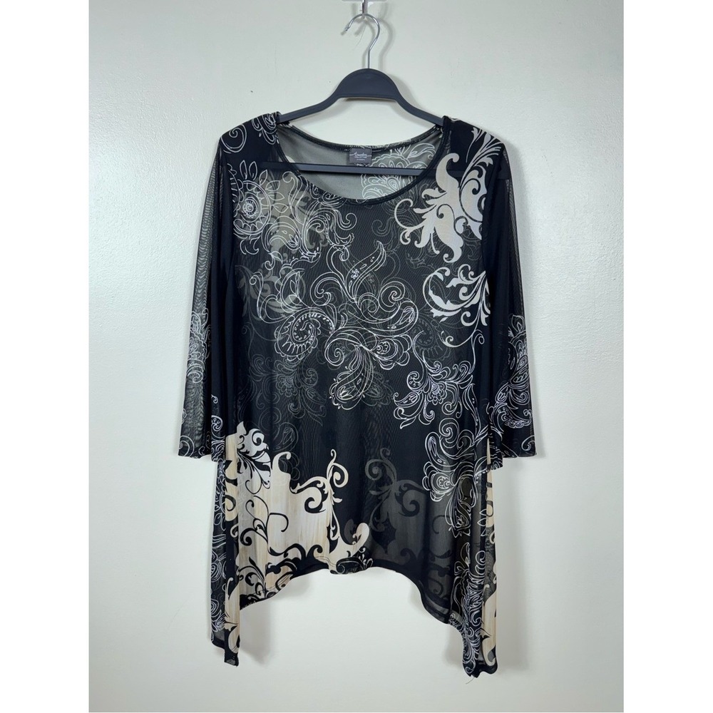 Chicos Travelers Sheer Tunic Blouse XL Whimsigoth Fairy Grunge Witchy